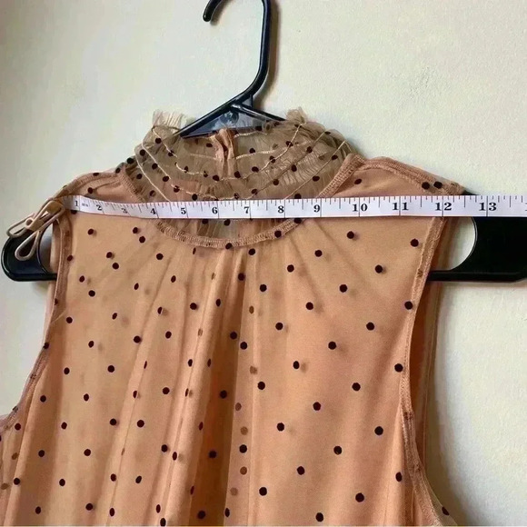 Banana Republic NWT Pink Mesh Top XS Black Polka Dots Button Neck Office Attire - Picture 5 of 13